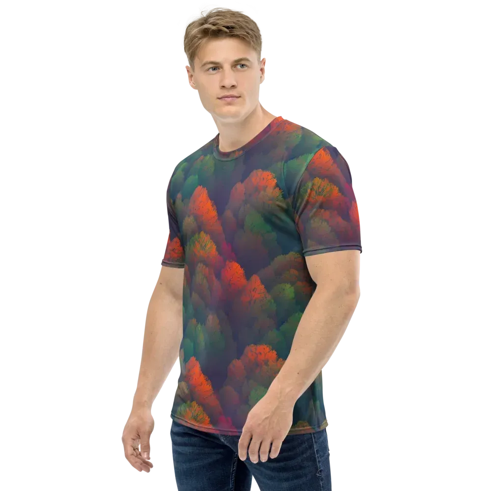 Flame-Kissed Foliage on Men's Crew Neck T-Shirt — Left