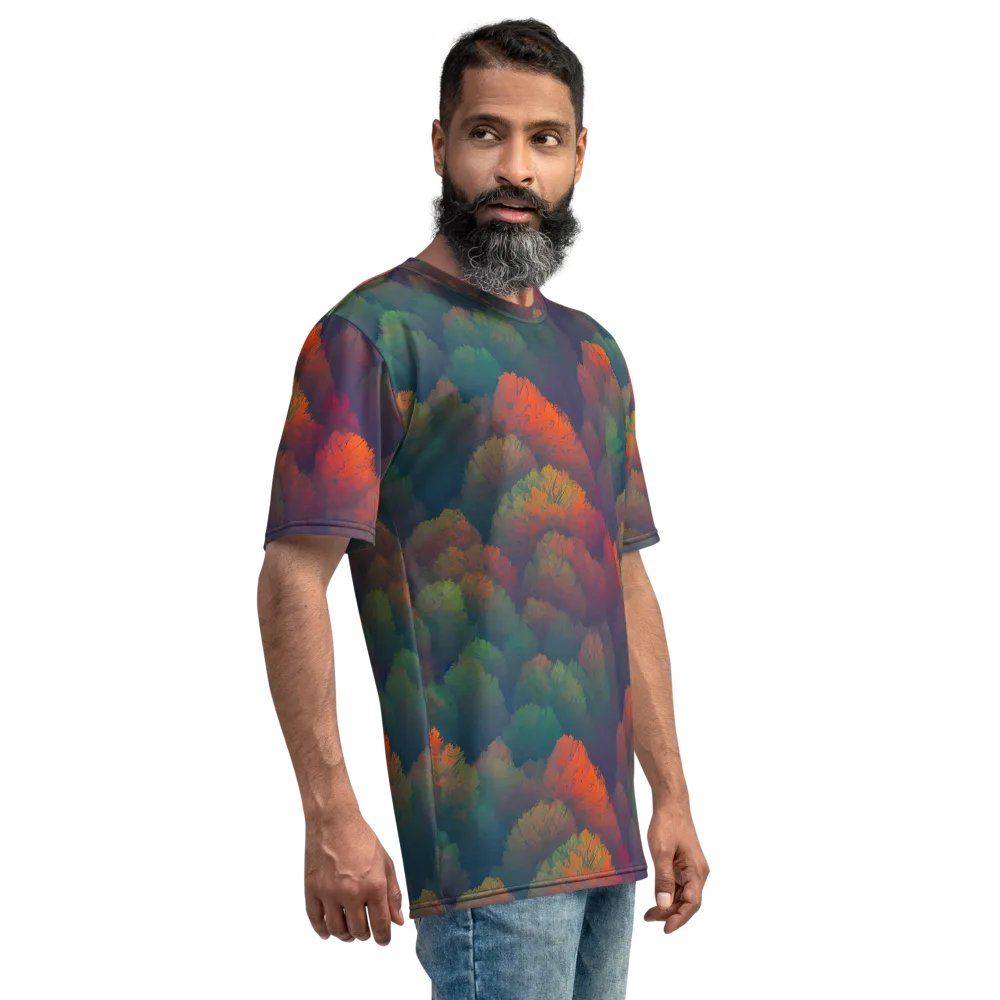 Flame-Kissed Foliage on Men's Crew Neck T-Shirt — Right