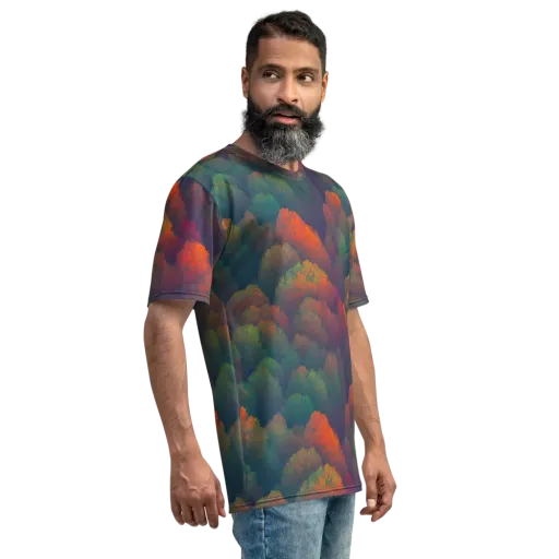 Flame-Kissed Foliage on a Men's Crew Neck T-Shirt