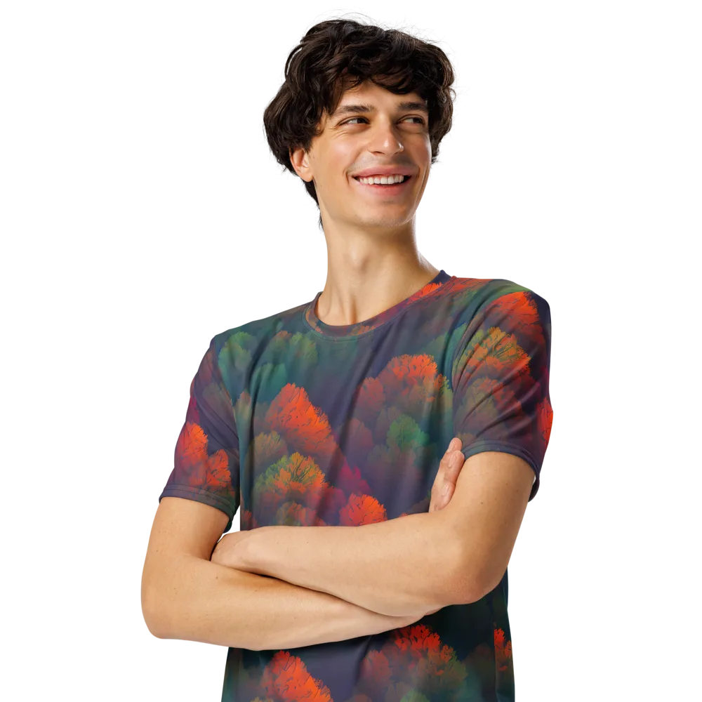 Flame-Kissed Foliage on Men's Crew Neck T-Shirt — Left Front