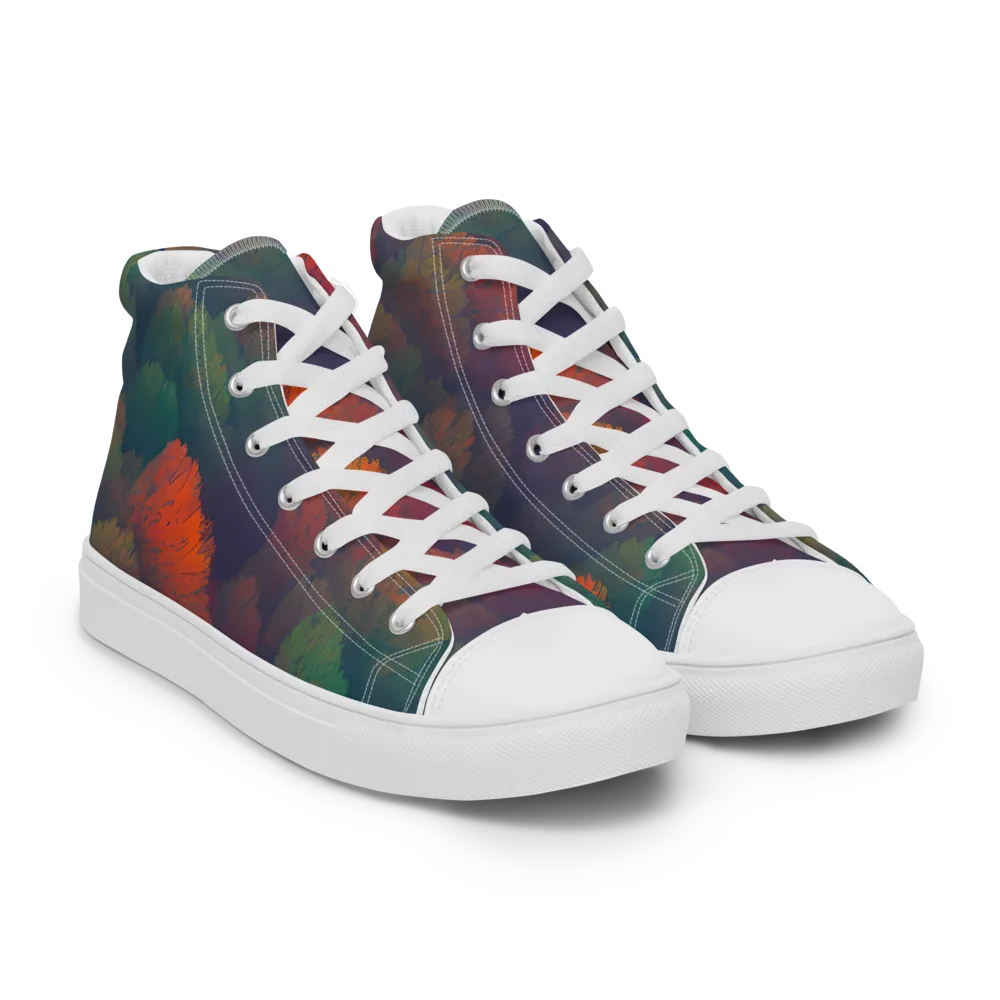 Flame-Kissed Foliage on Men's High Top Canvas Shoes — Right Front