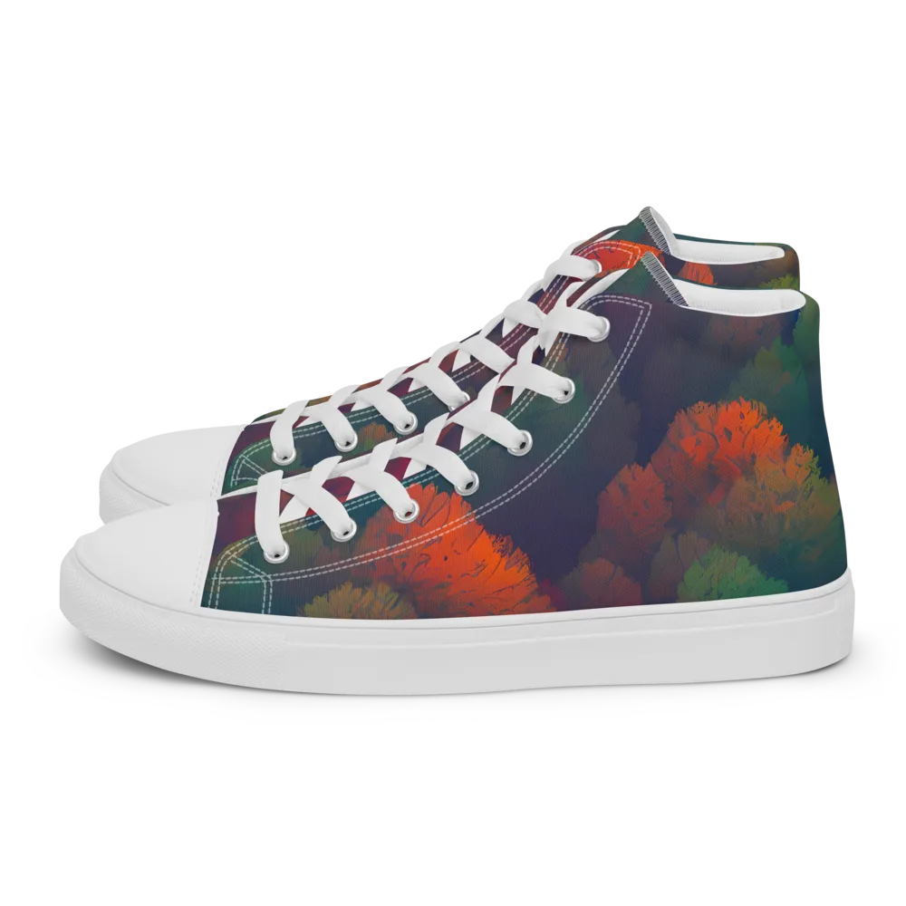 Flame-Kissed Foliage on Men's High Top Canvas Shoes — Left
