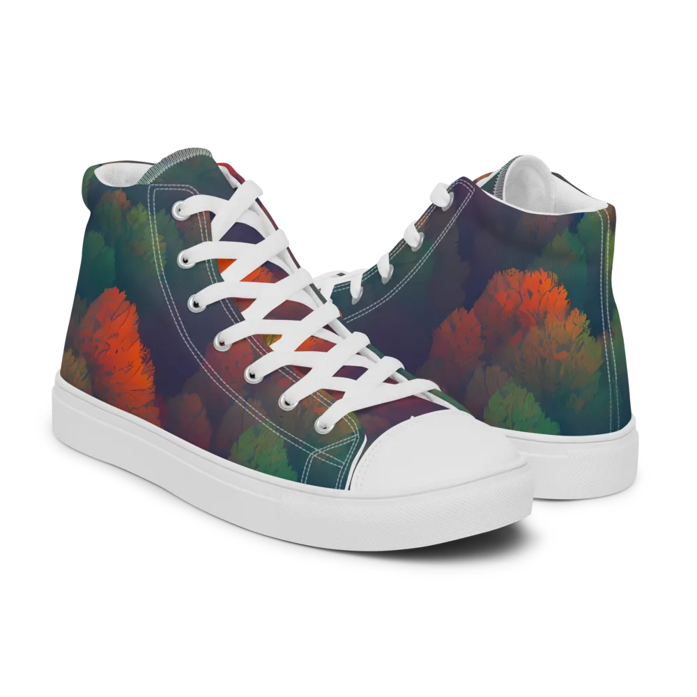 Flame-Kissed Foliage on Men's High Top Canvas Shoes — Right