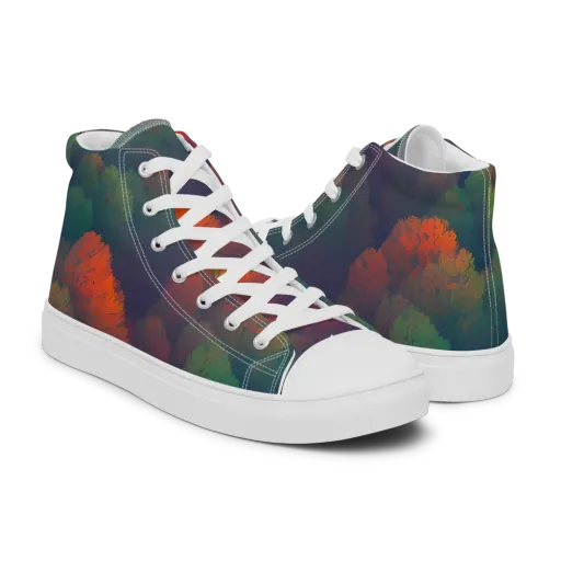 Flame-Kissed Foliage on a Men's High Top Canvas Shoes