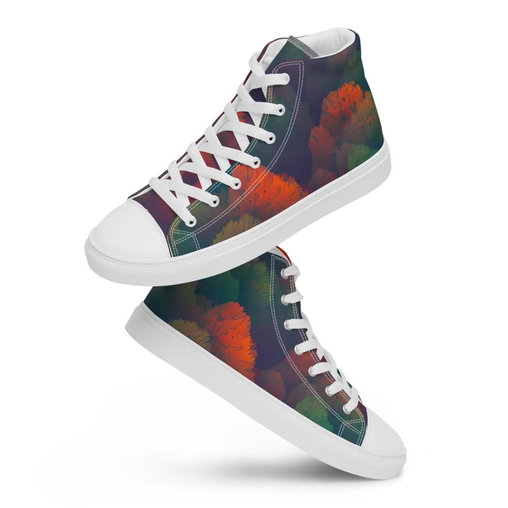 Flame-Kissed Foliage on Men's High Top Canvas Shoes — Front