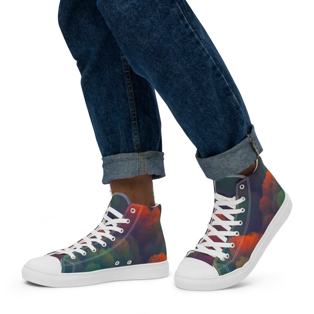Flame-Kissed Foliage on Men's High Top Canvas Shoes — Left