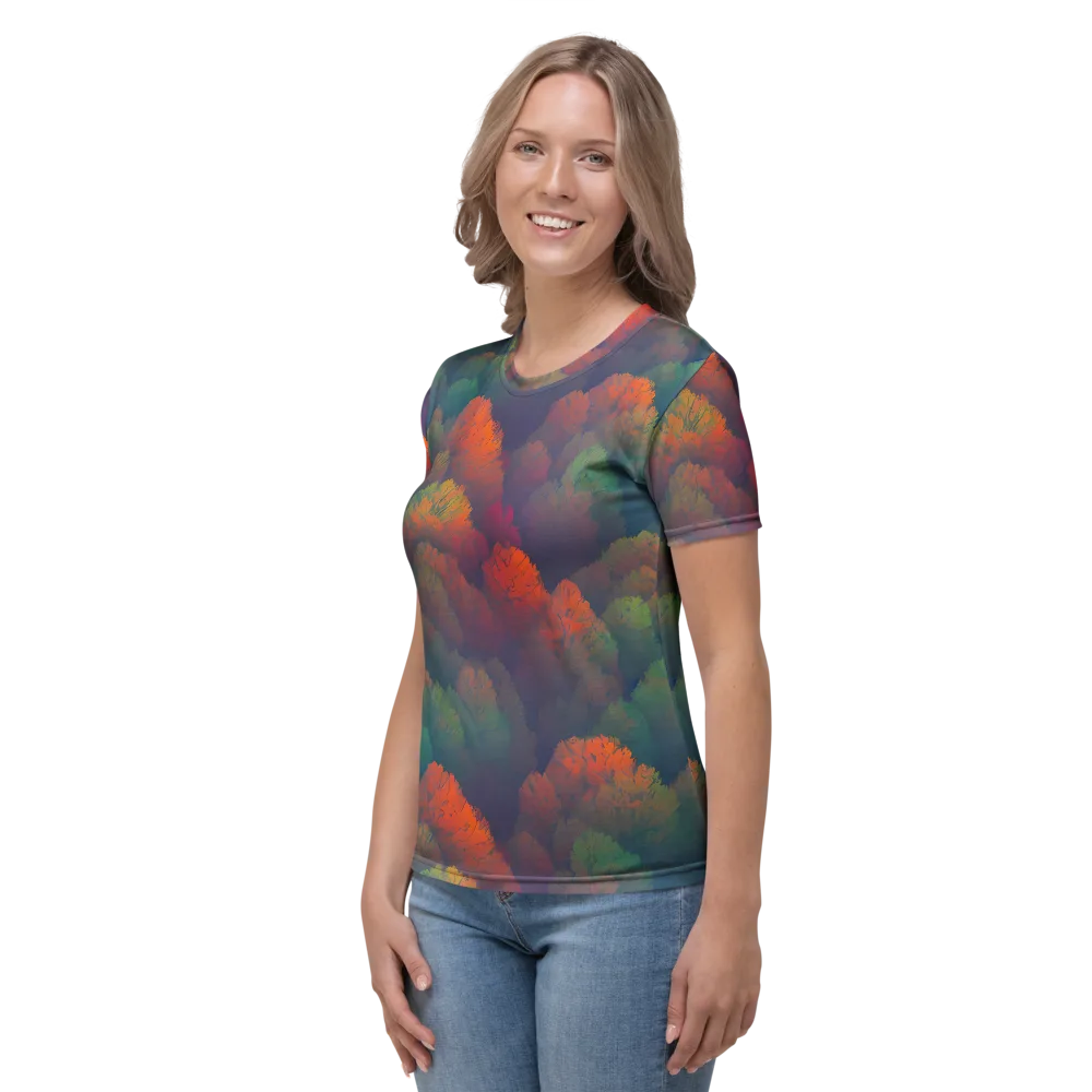 Flame-Kissed Foliage on Women's Crew Neck T-Shirt — Left