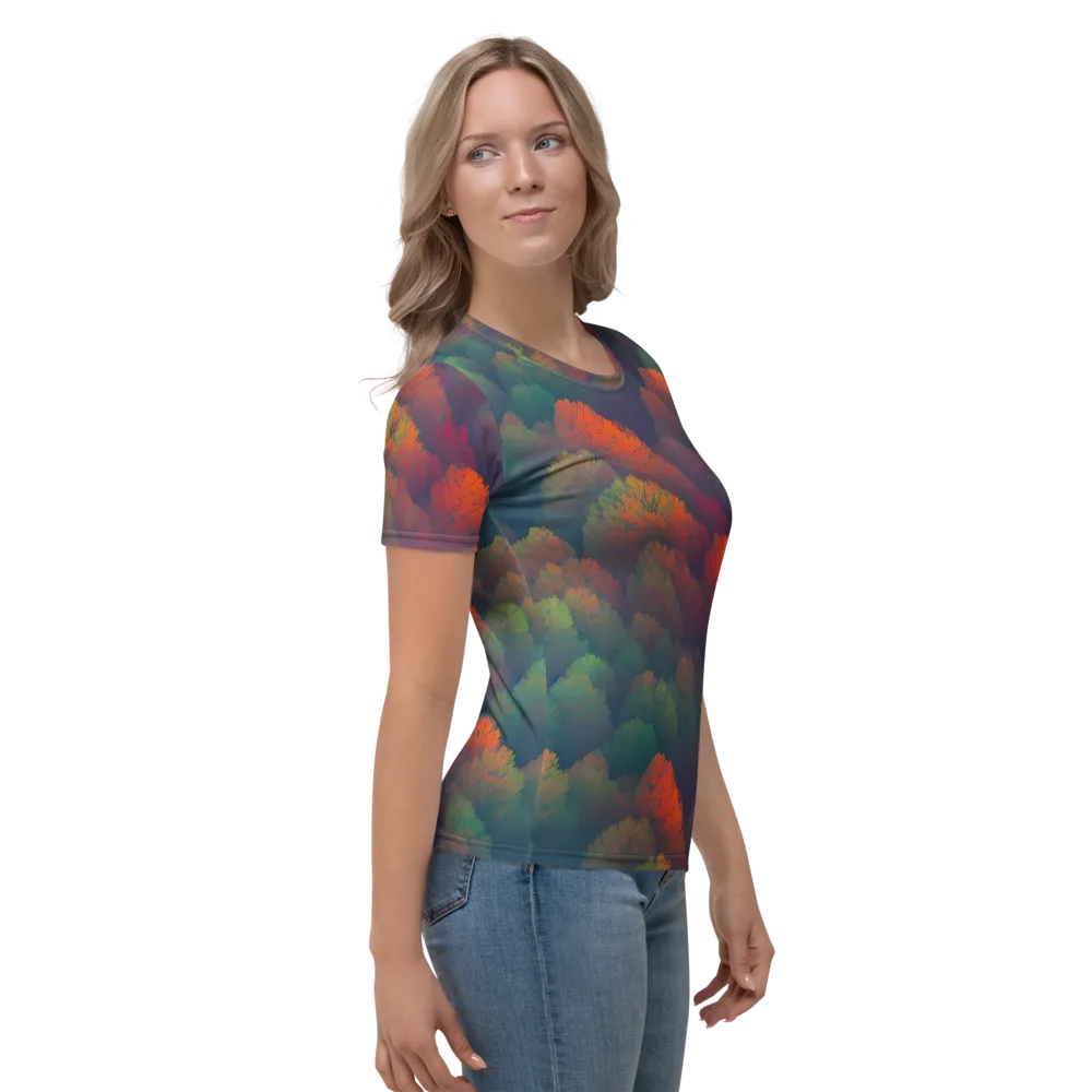 Flame-Kissed Foliage on Women's Crew Neck T-Shirt — Right