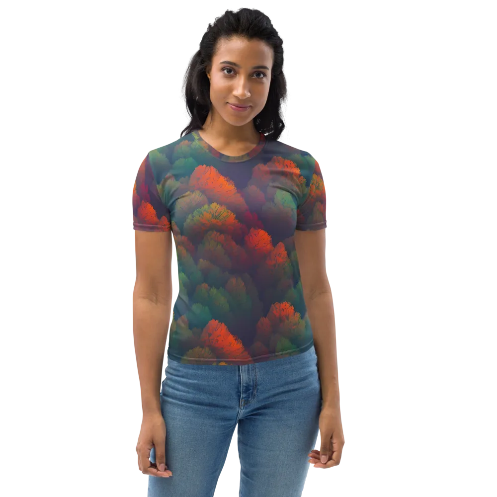 Flame-Kissed Foliage on Women's Crew Neck T-Shirt — Front