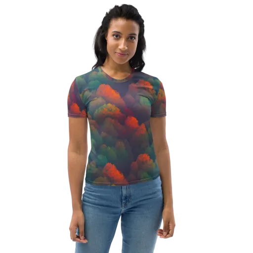 Flame-Kissed Foliage on a Women's Crew Neck T-Shirt