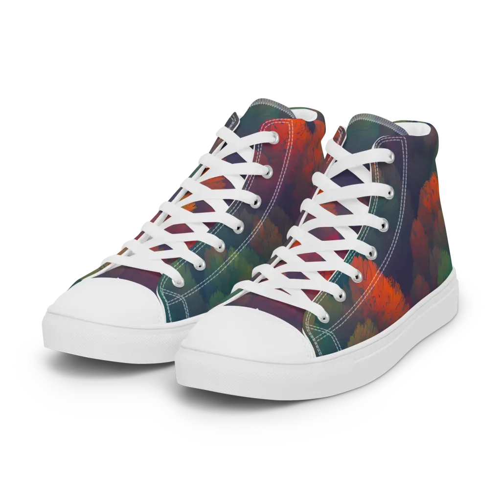 Flame-Kissed Foliage on Women's High Top Canvas Shoes — Left Front