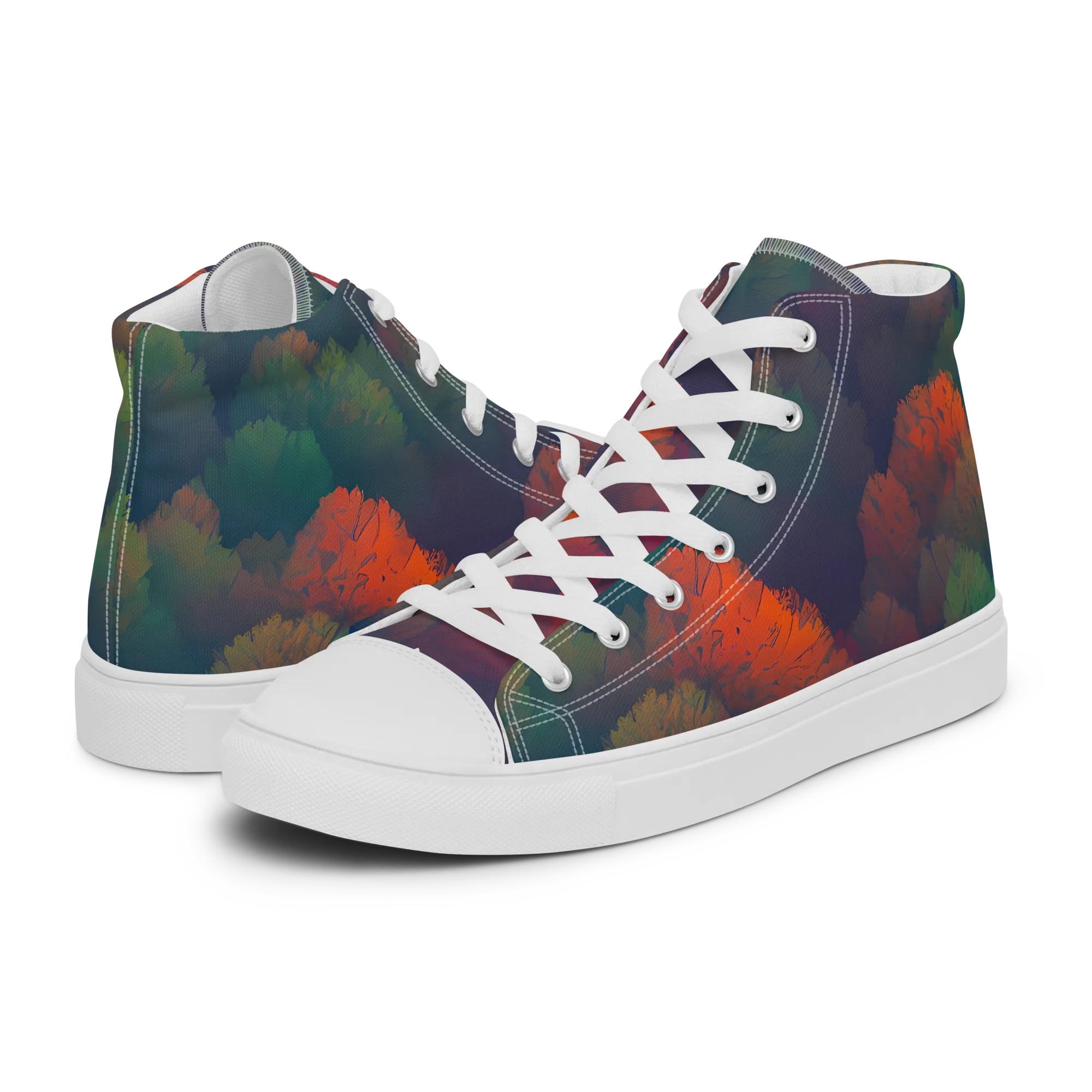 Flame-Kissed Foliage on Women's High Top Canvas Shoes — Left