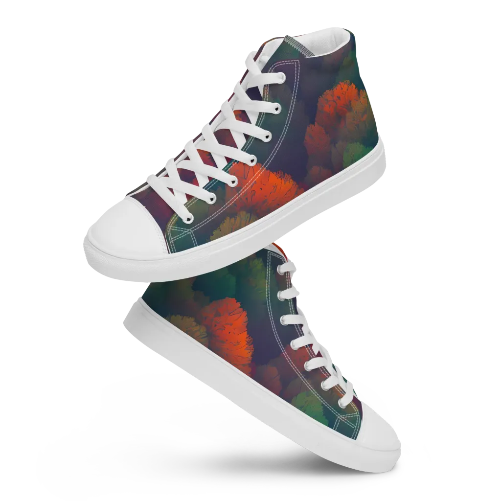 Flame-Kissed Foliage on Women's High Top Canvas Shoes — Front