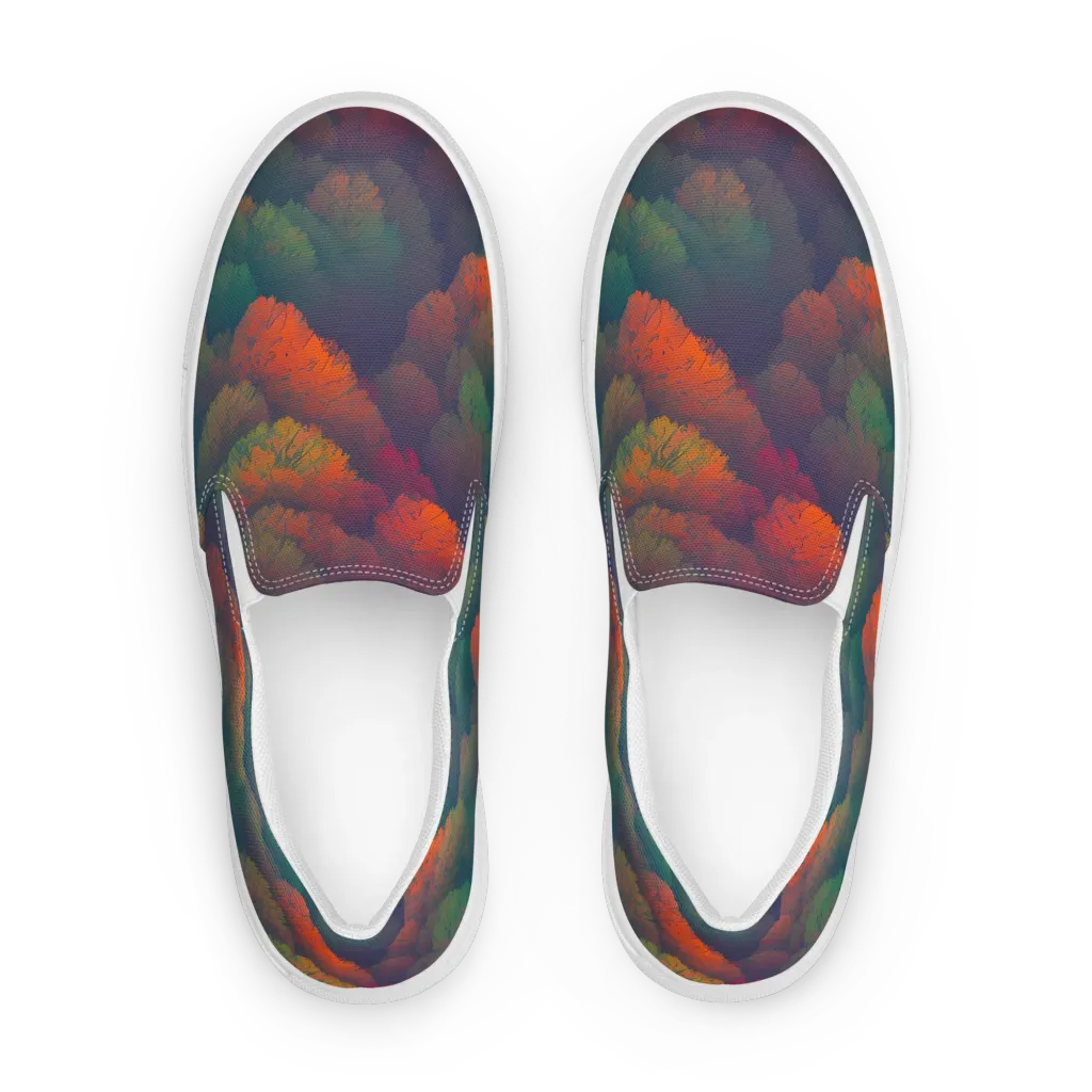 Flame-Kissed Foliage on Men's Slip-On Canvas Shoes — Front