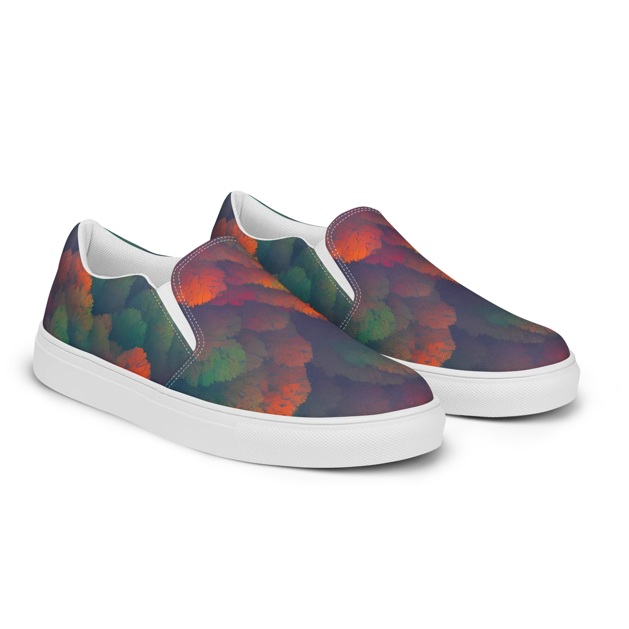Flame-Kissed Foliage on Men's Slip-On Canvas Shoes — Right Front