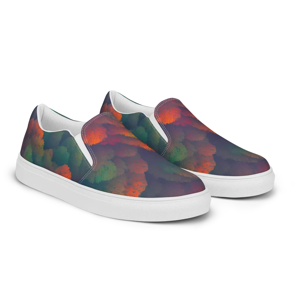 Flame-Kissed Foliage on Men's Slip-On Canvas Shoes — Right Front