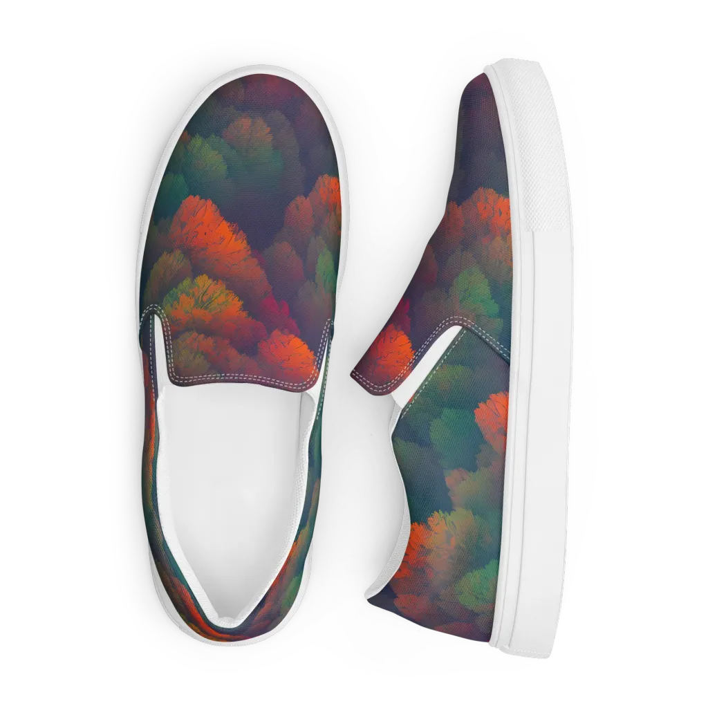 Flame-Kissed Foliage on Men's Slip-On Canvas Shoes — Front