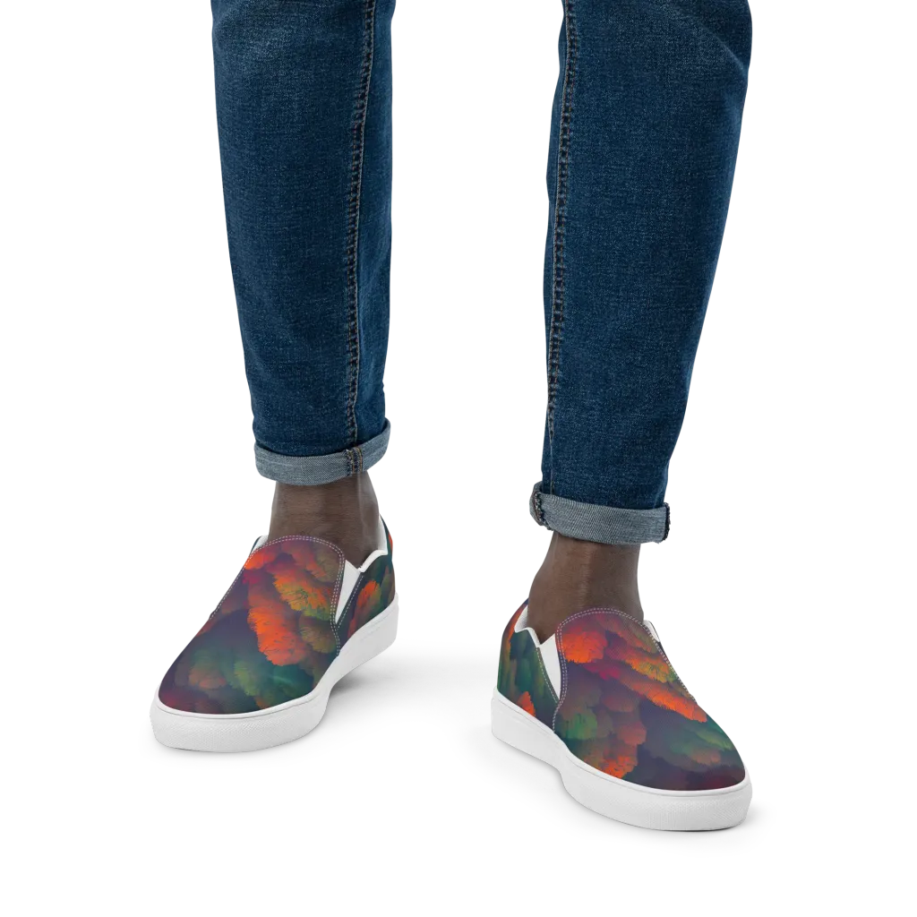 Flame-Kissed Foliage on Men's Slip-On Canvas Shoes — Front