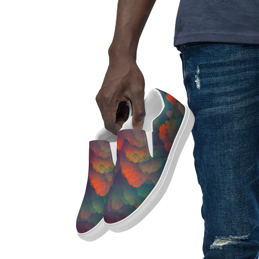 Flame-Kissed Foliage on Men's Slip-On Canvas Shoes — Left Front