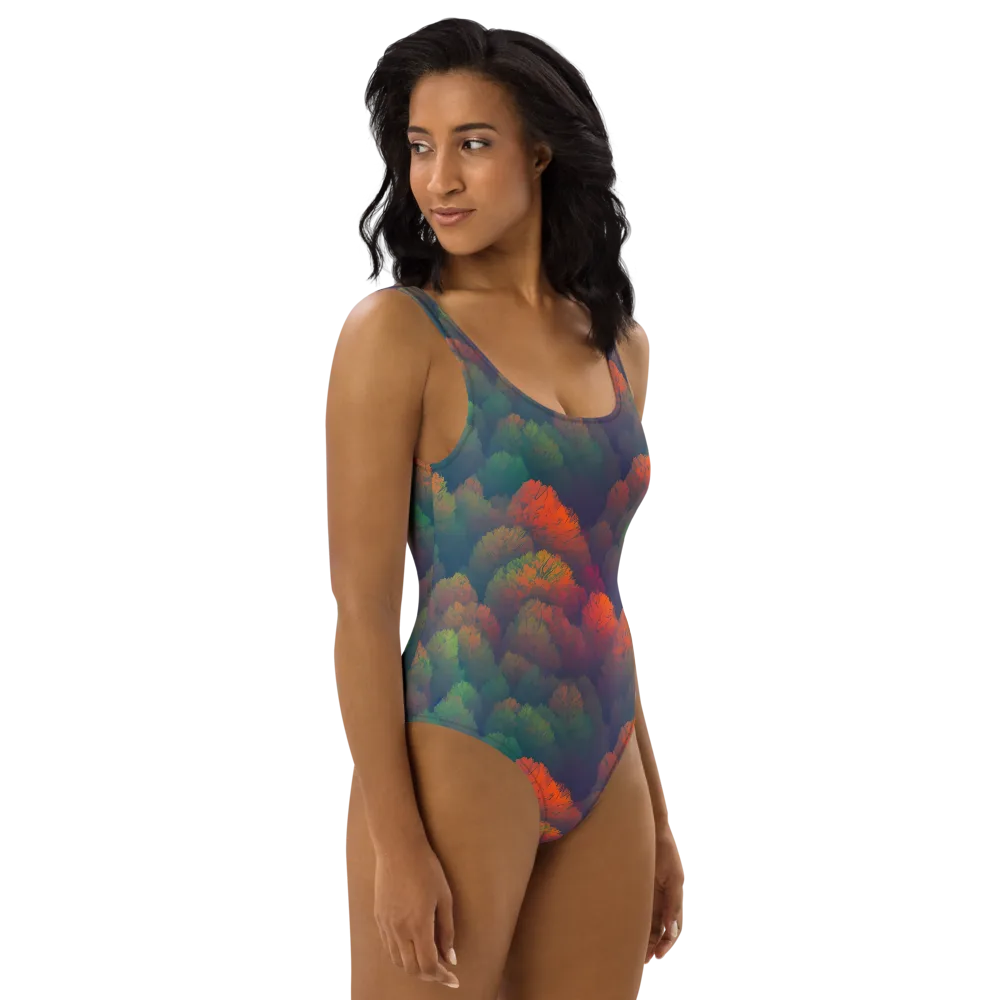 Flame-Kissed Foliage on One-Piece Swimsuit — Right