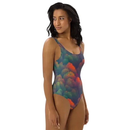 Flame-Kissed Foliage on a One-Piece Swimsuit