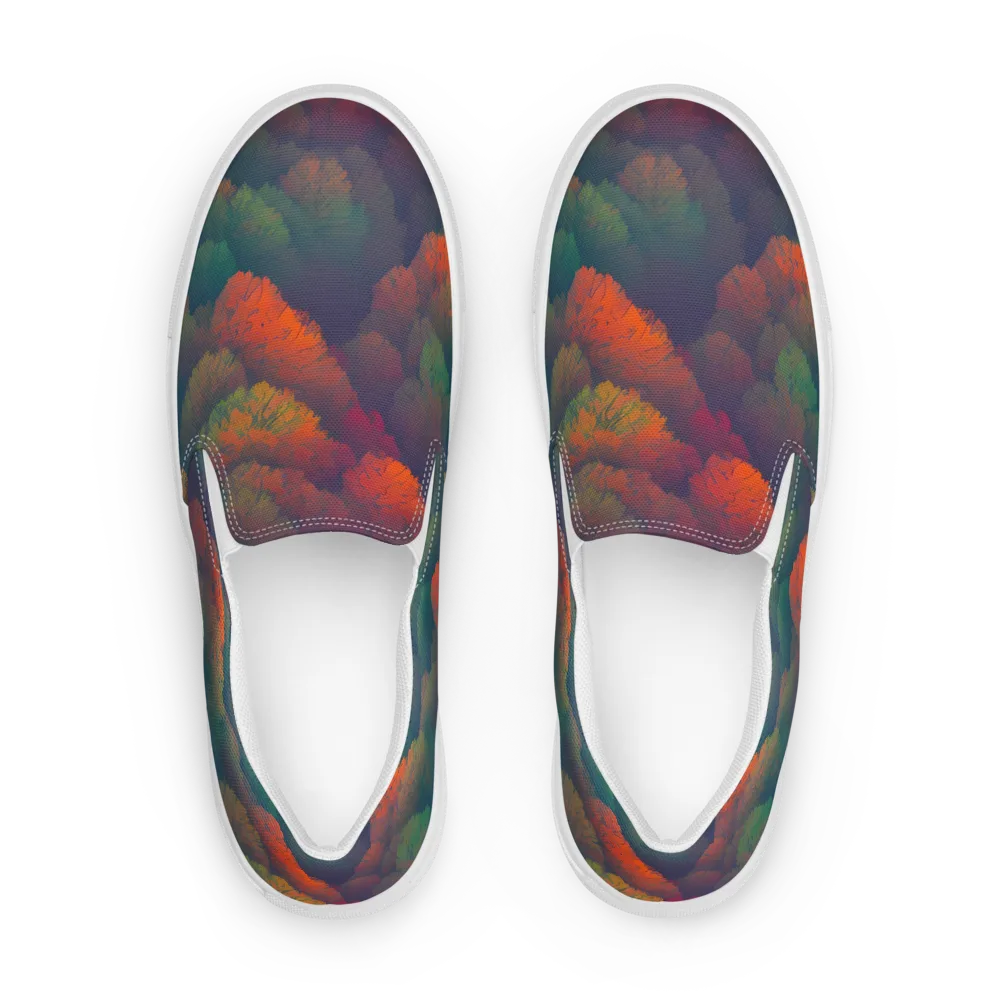 Flame-Kissed Foliage on Women's Slip-On Canvas Shoes — Front