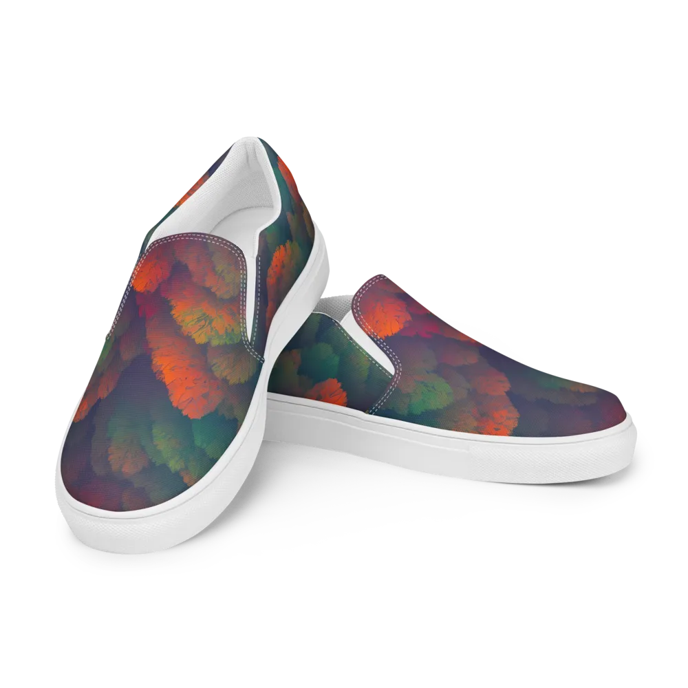 Flame-Kissed Foliage on Women's Slip-On Canvas Shoes — Left Front