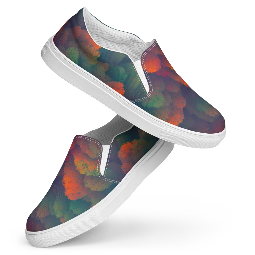 Flame-Kissed Foliage on Women's Slip-On Canvas Shoes — Front