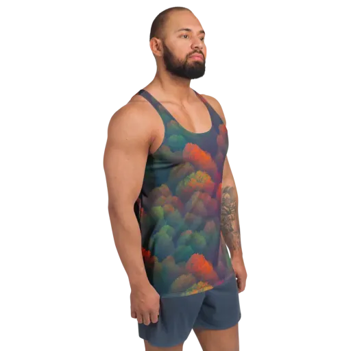 Flame-Kissed Foliage on a Men's Tank Top
