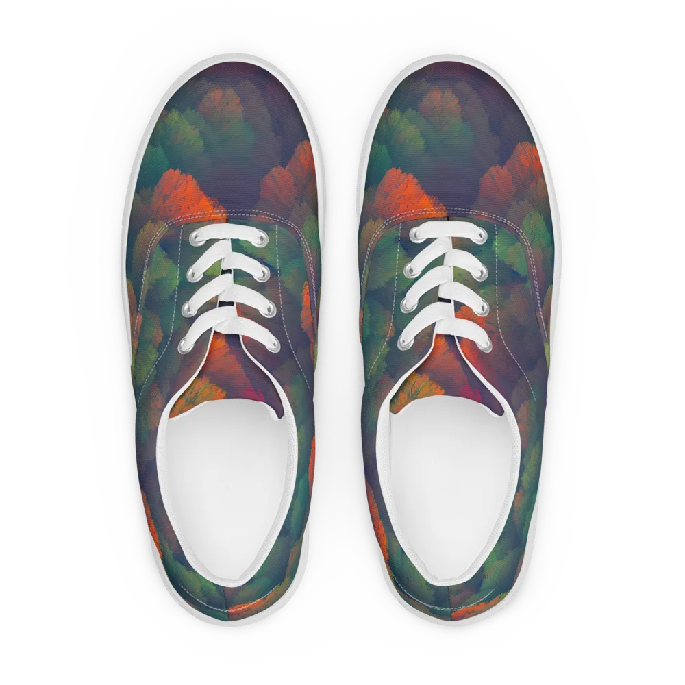 Flame-Kissed Foliage on Men's Lace-Up Canvas Shoes — Front