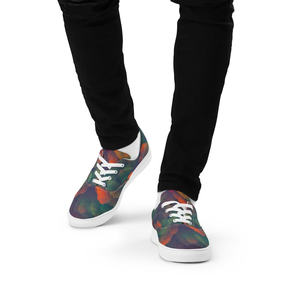 Flame-Kissed Foliage on Men's Lace-Up Canvas Shoes — Front