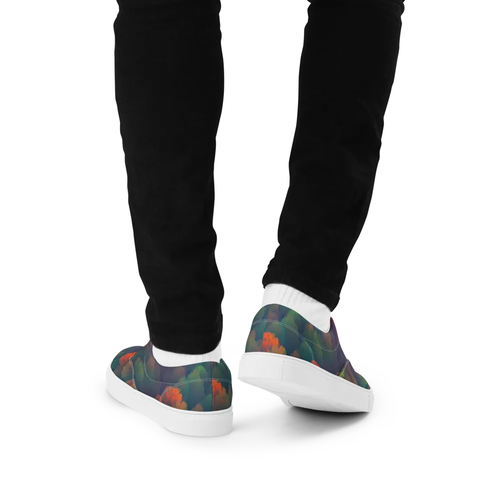 Flame-Kissed Foliage on Men's Lace-Up Canvas Shoes — Back