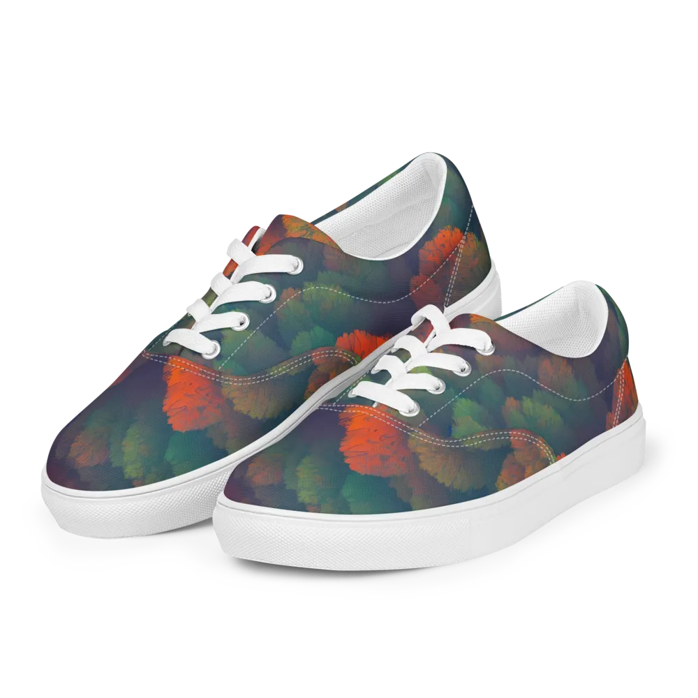 Flame-Kissed Foliage on Men's Lace-Up Canvas Shoes — Left Front