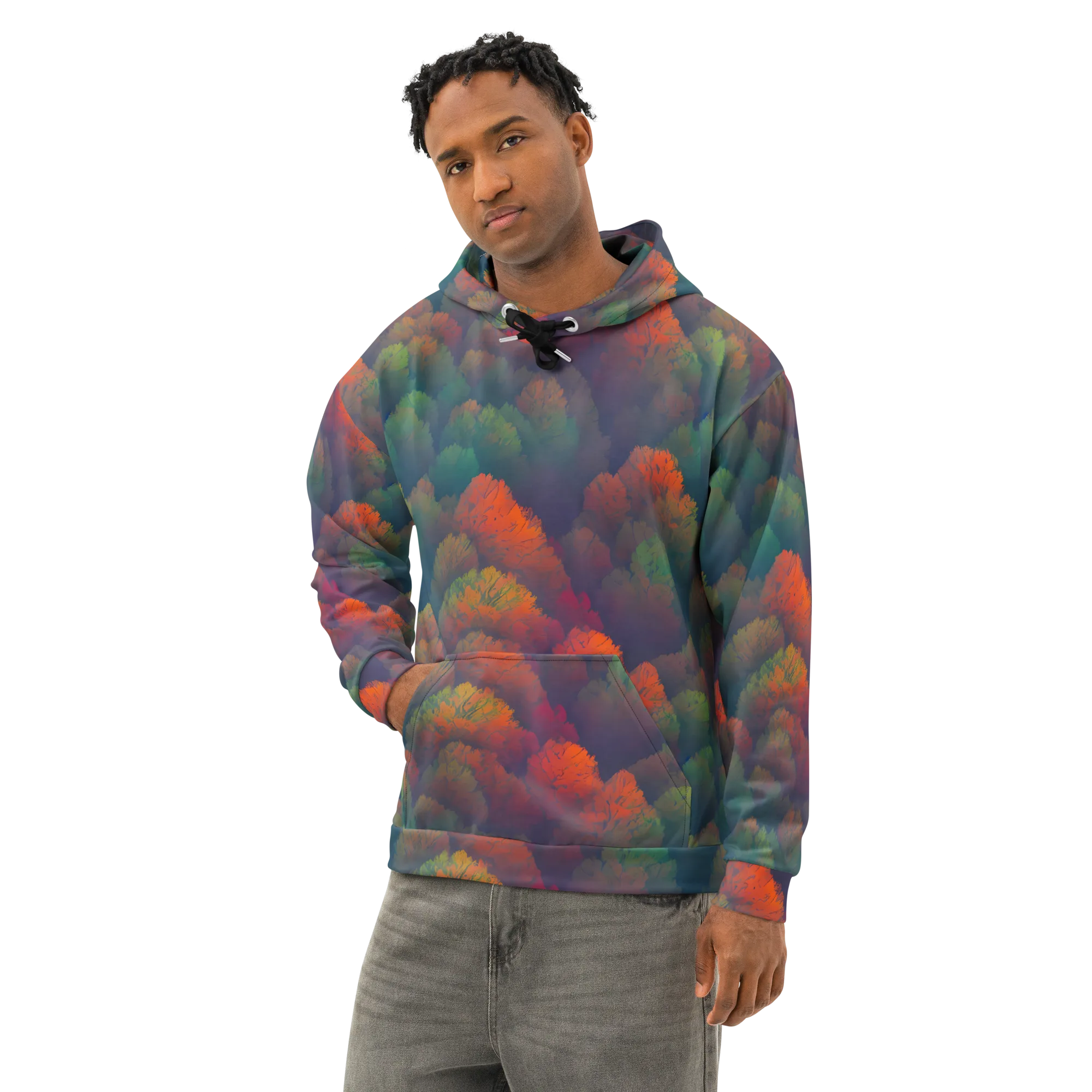 Flame-Kissed Foliage on Cotton Hoodie — Left Front