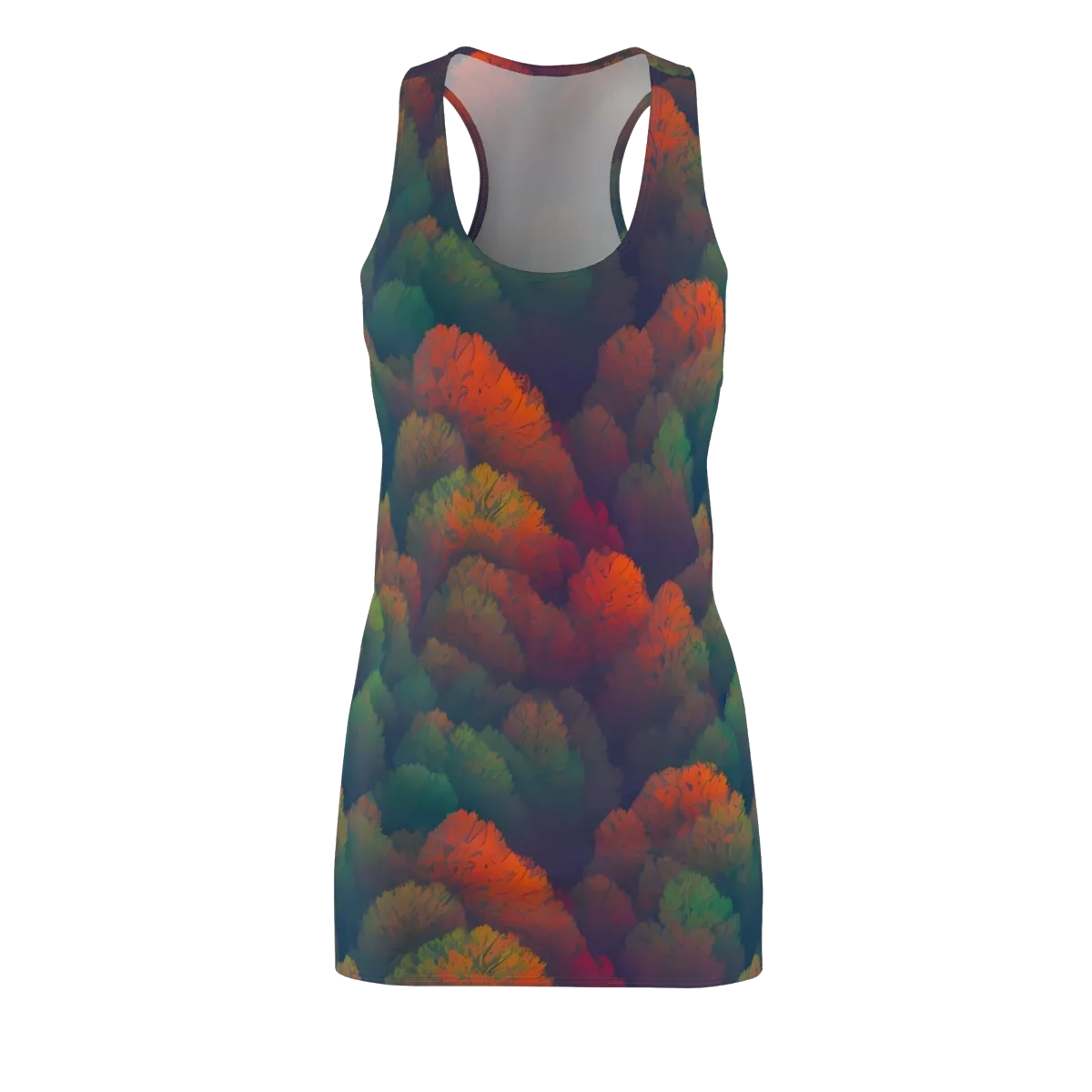 Flame-Kissed Foliage on Racerback Dress — Front