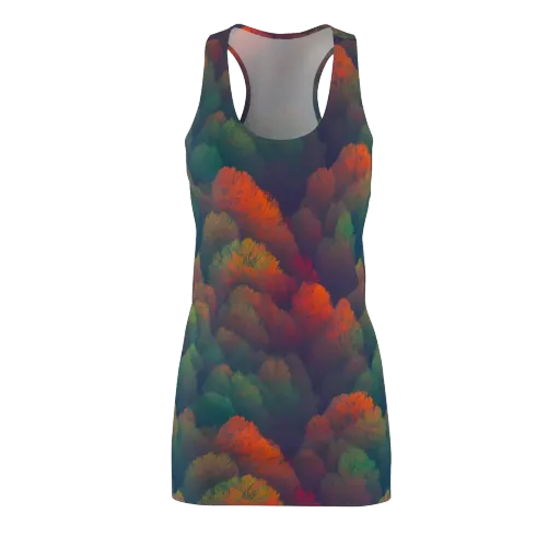 Flame-Kissed Foliage on a Racerback Dress