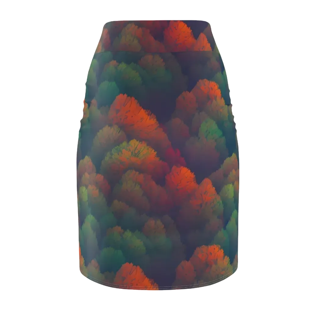 Flame-Kissed Foliage on Pencil Skirt — Back