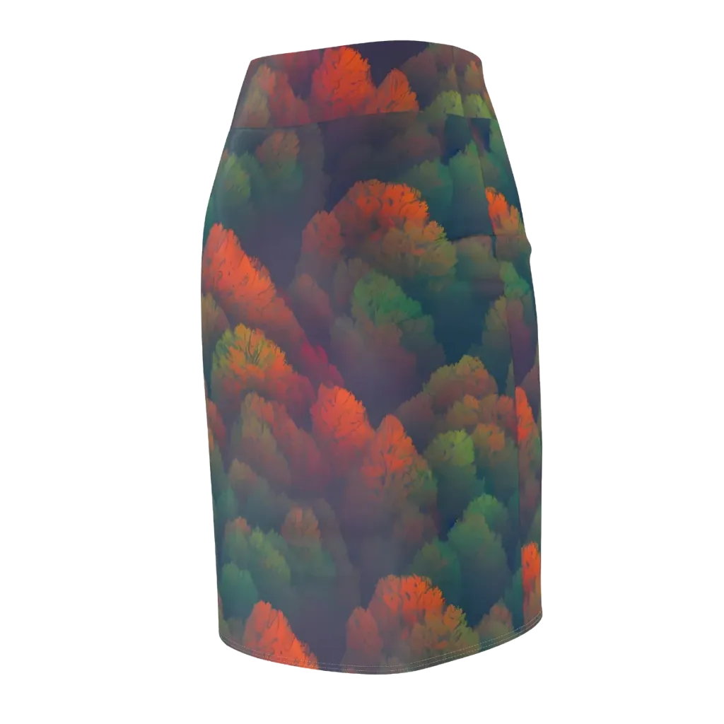 Flame-Kissed Foliage on Pencil Skirt — Back Side