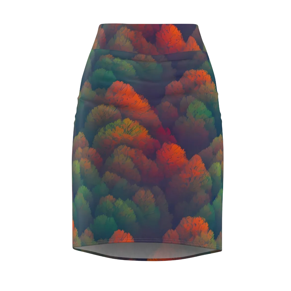 Flame-Kissed Foliage on Pencil Skirt — Front