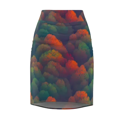 Flame-Kissed Foliage on a Pencil Skirt
