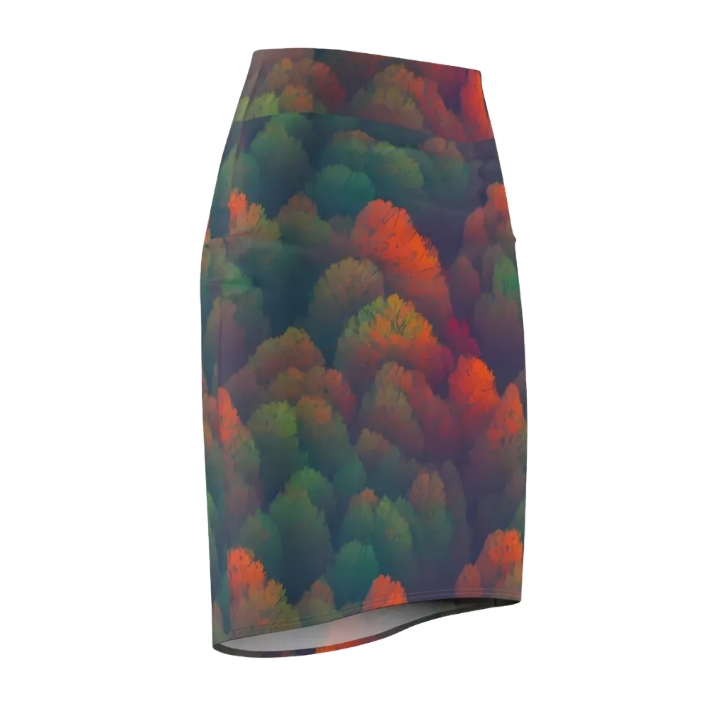 Flame-Kissed Foliage on Pencil Skirt — Front Side