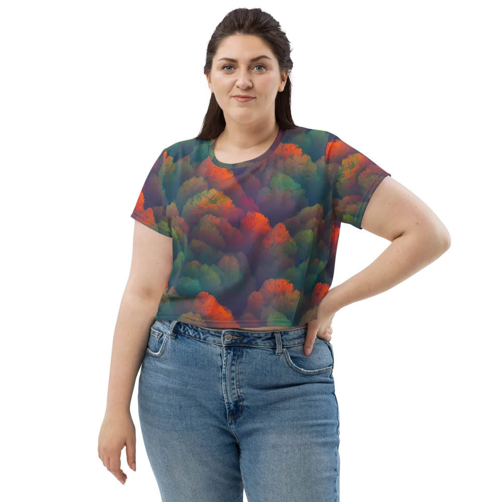 Flame-Kissed Foliage on Crop Tee — Front