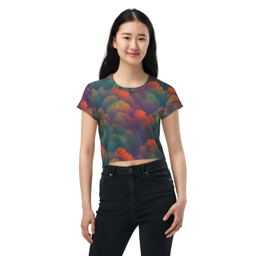 Flame-Kissed Foliage on Crop Tee — Front