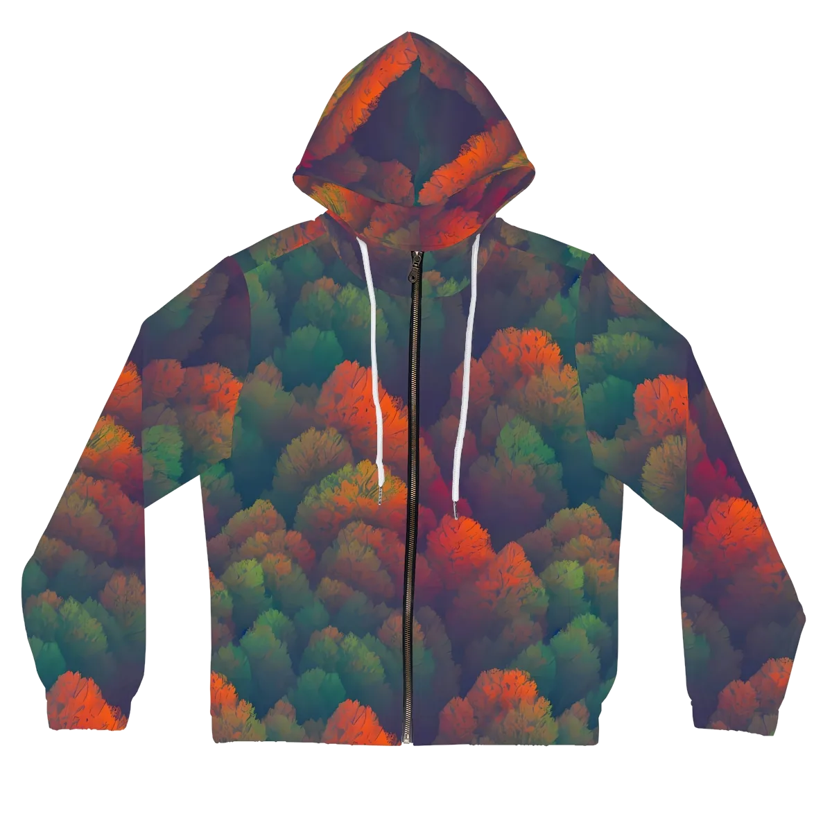Flame-Kissed Foliage on Women's Full-Zip Hoodie — Front
