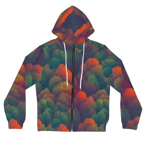 Flame-Kissed Foliage on a Women's Full-Zip Hoodie