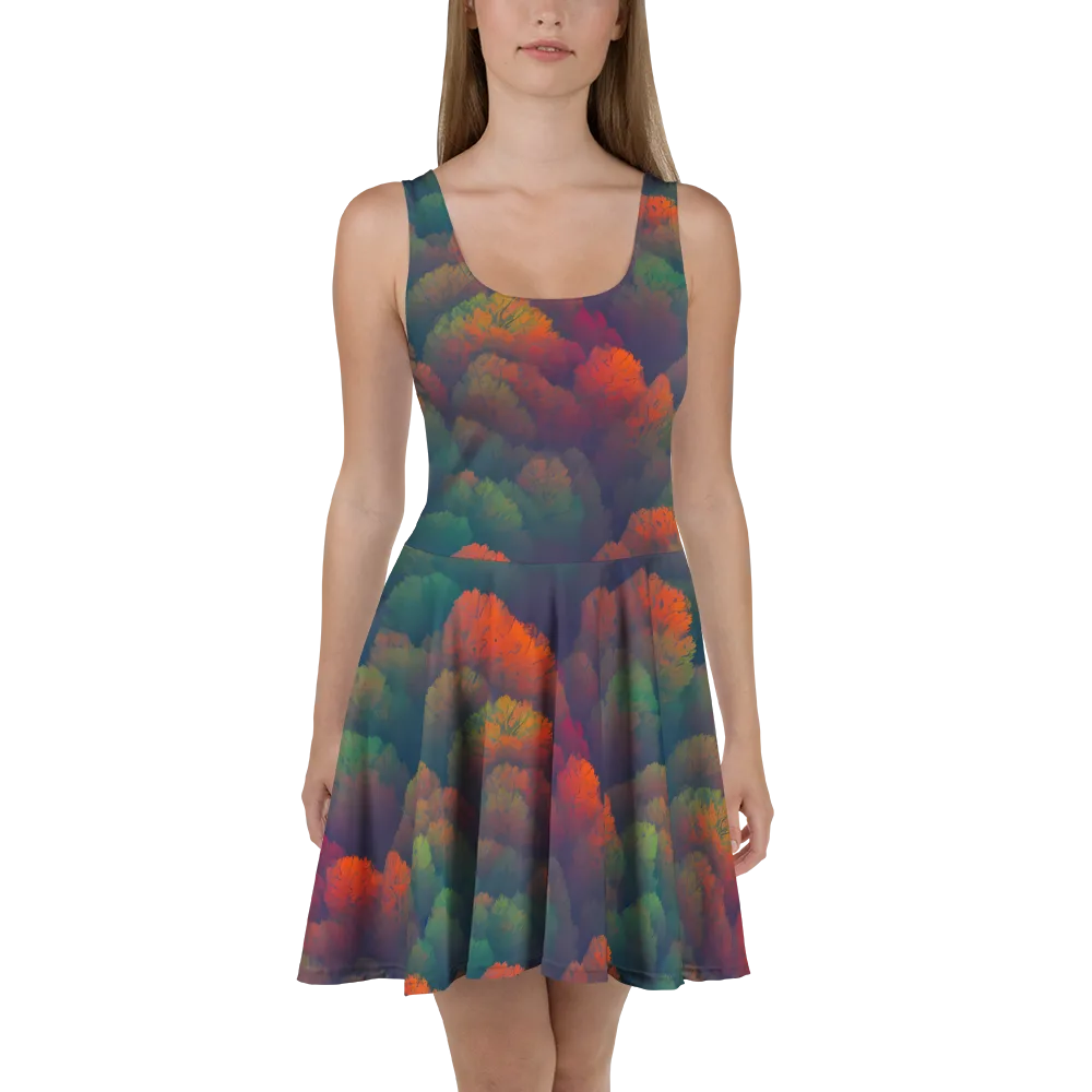 Flame-Kissed Foliage on Skater Dress — Front