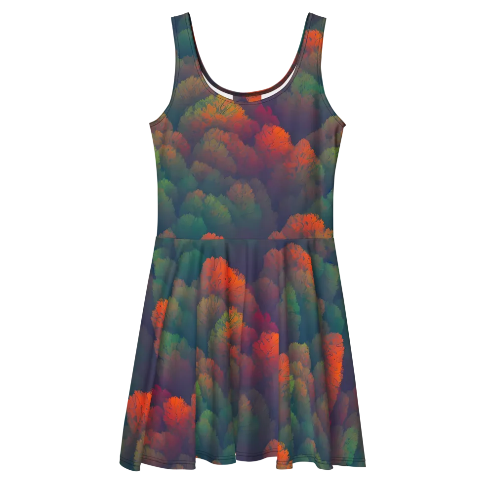 Flame-Kissed Foliage on Skater Dress — Front