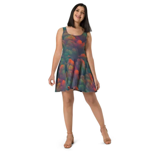 Flame-Kissed Foliage on a Skater Dress