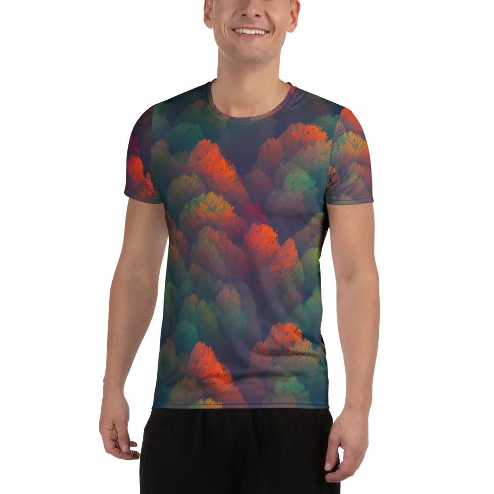 Flame-Kissed Foliage on Men's Athletic T-Shirt — Front