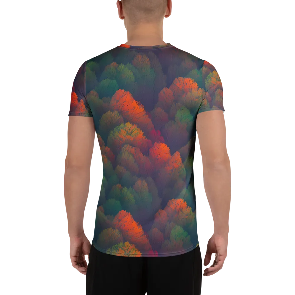 Flame-Kissed Foliage on Men's Athletic T-Shirt — Back